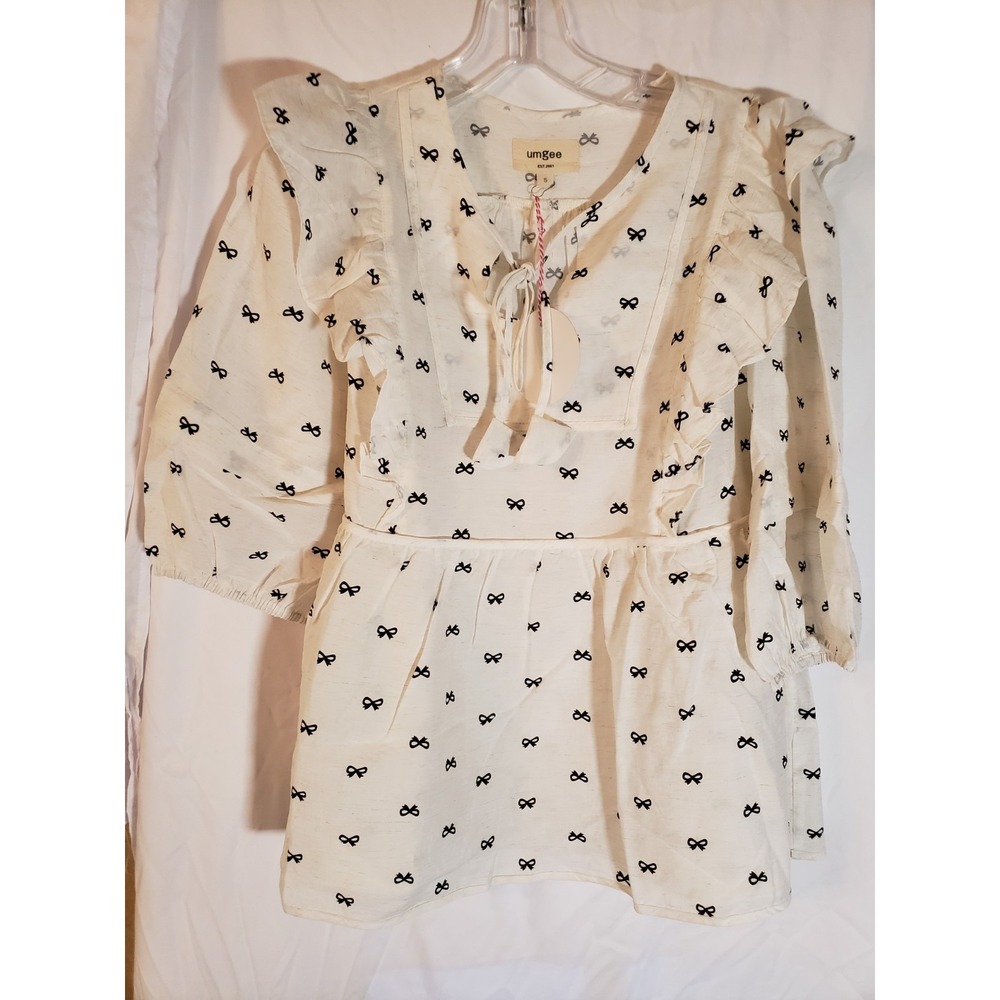 Women's Umgee White With Black Bows Blouse Size S